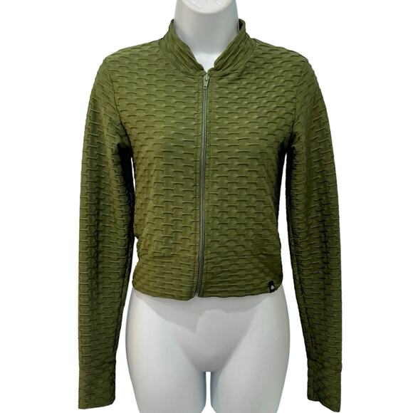 Booty by Brabants Olive Green Croco Cropped Zip Up Active Track Jacket sz S / M - Picture 1 of 11
